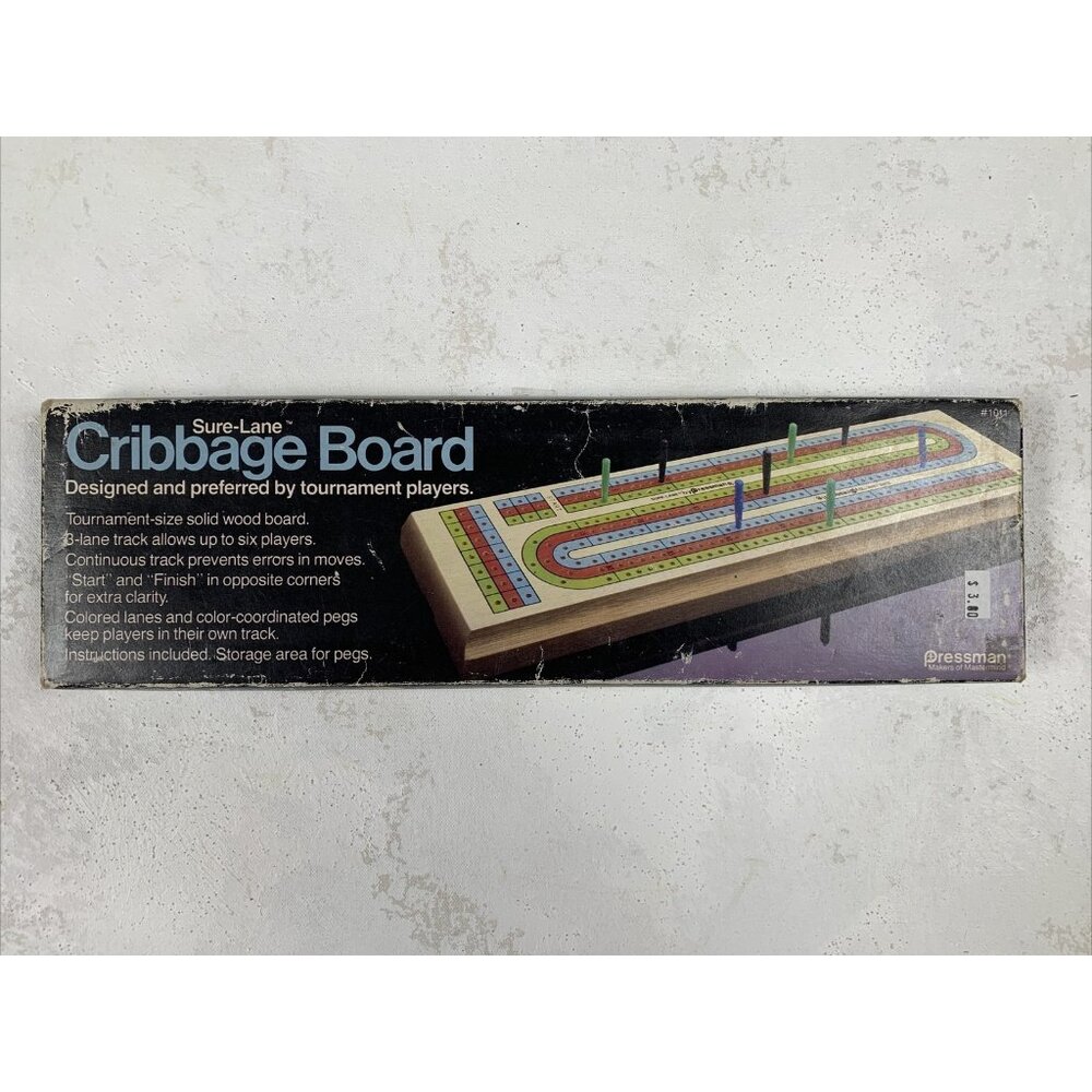 1983 Sure Lane Cribbage Board Continuous 3 Lane Track 1011 Pressman‎ Wood